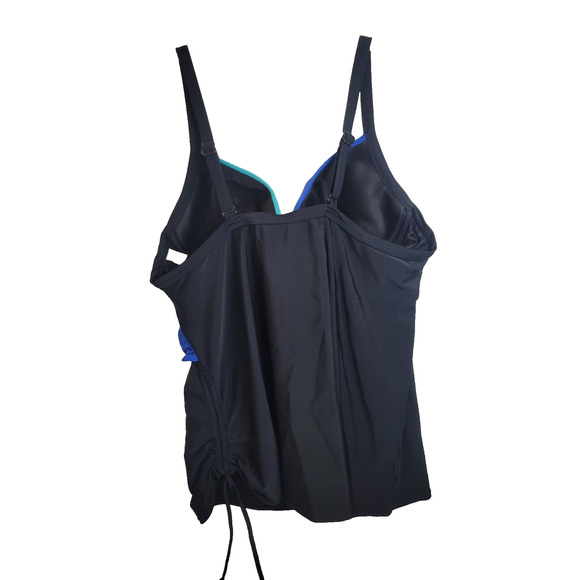 Lane Bryant Black Blue Convertible Ruched Swimwear Tankini Top Underwire Sz 42C - Picture 5 of 12